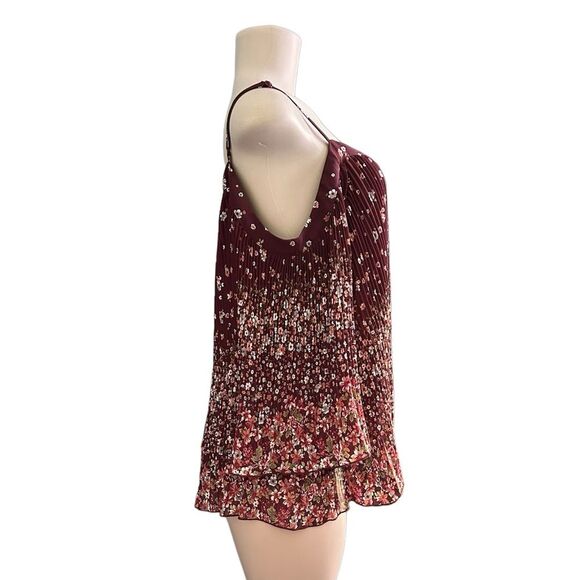 Bohemian Floral Burgundy Cold Shoulder Flutter Sleeve Blouse Size XL - Picture 5 of 8